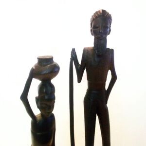 Vintage Hand Carved Tanzanian African Wood Couple Figurines
